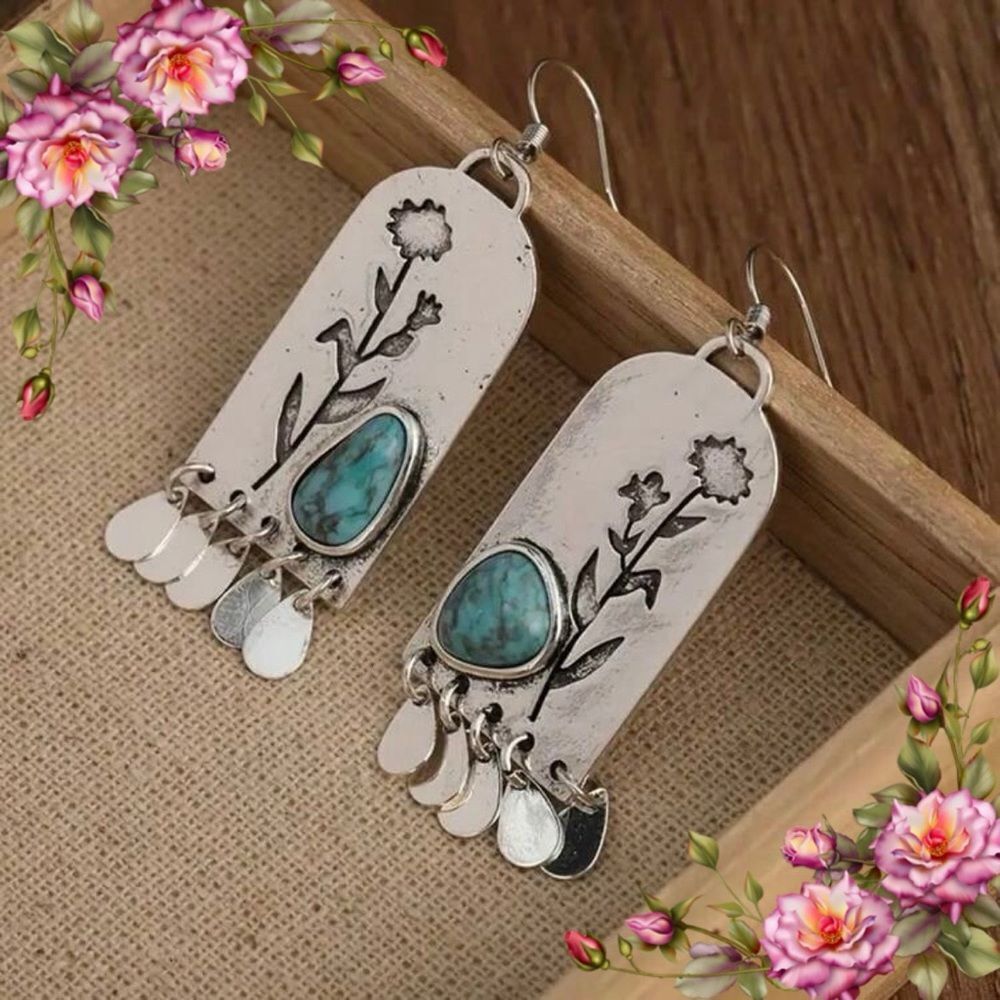 Retro vintage style fake Turquoise Earrings with birds‎ and flowers